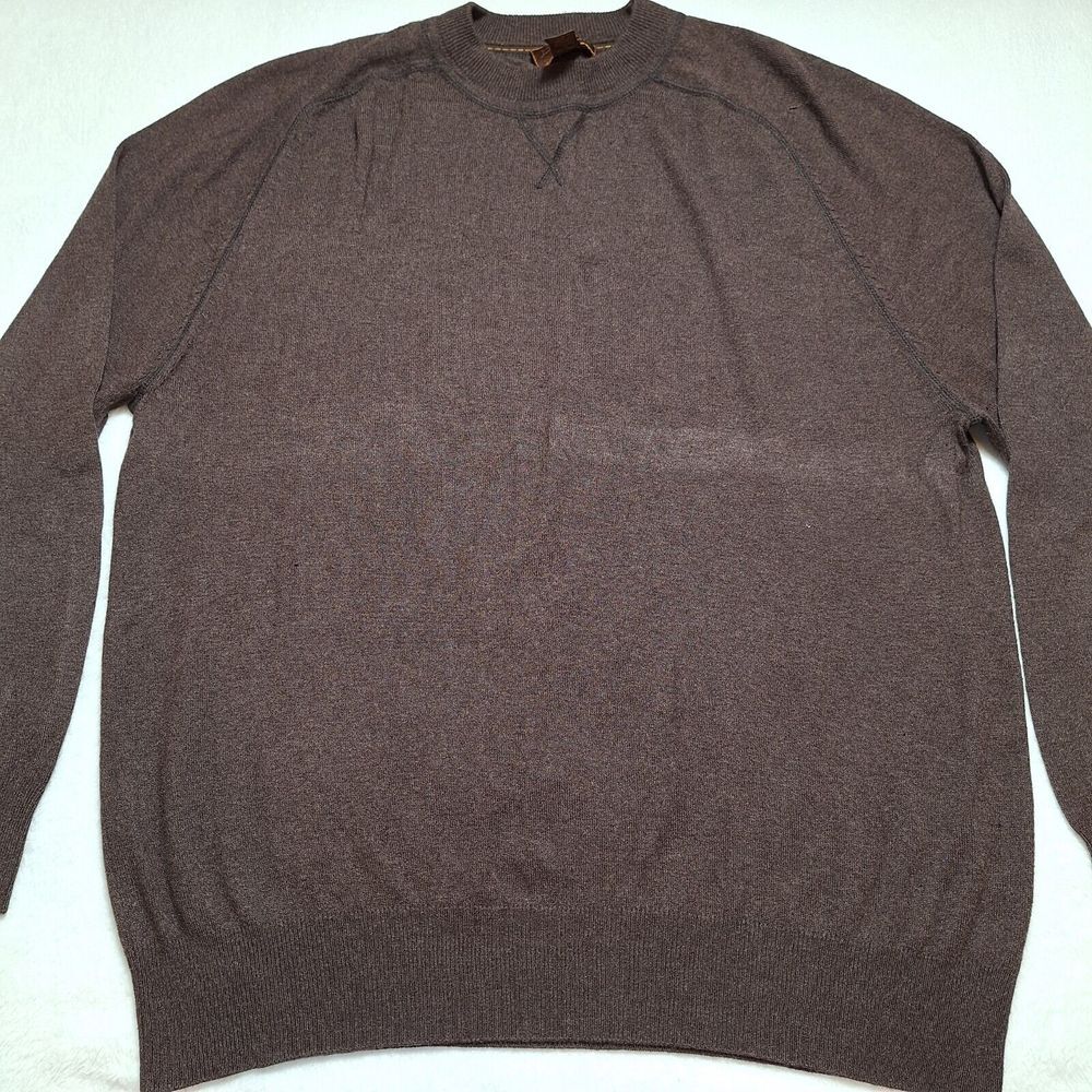 BORN Silk Cashmere Sweater Mens Sz L Brown Old Money Classic Luxury Long Sleeve